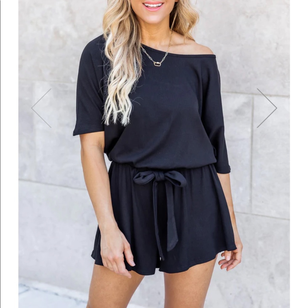 READY FOR ANYTHING BLACK RIBBED ROMPER